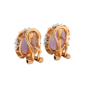 Lavender Jadeite & Diamond Gold Rope Earrings
