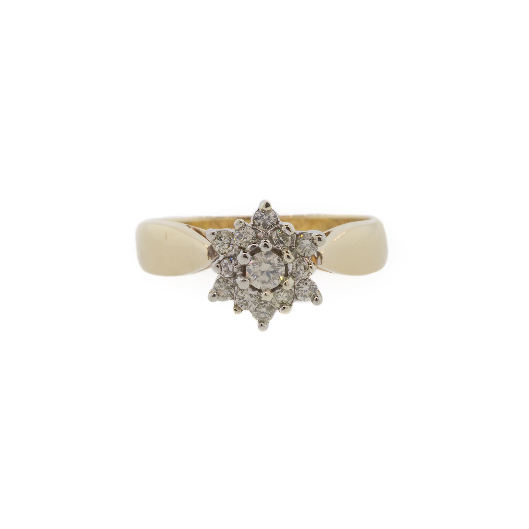 White & Yellow Gold Floral Diamond Cluster Ring