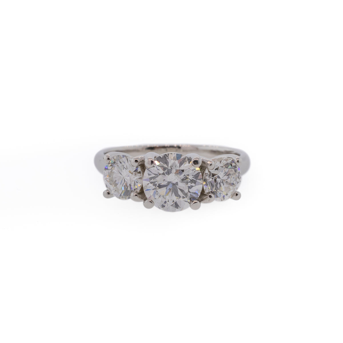Three-Stone Round Brilliant Diamond & Platinum Engagement Ring