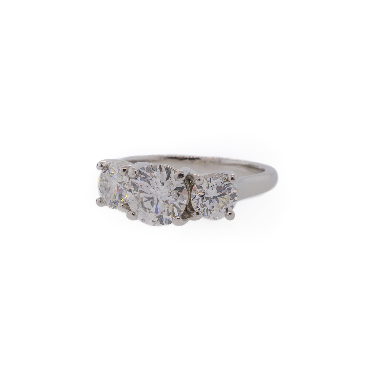 Three-Stone Round Brilliant Diamond & Platinum Engagement Ring