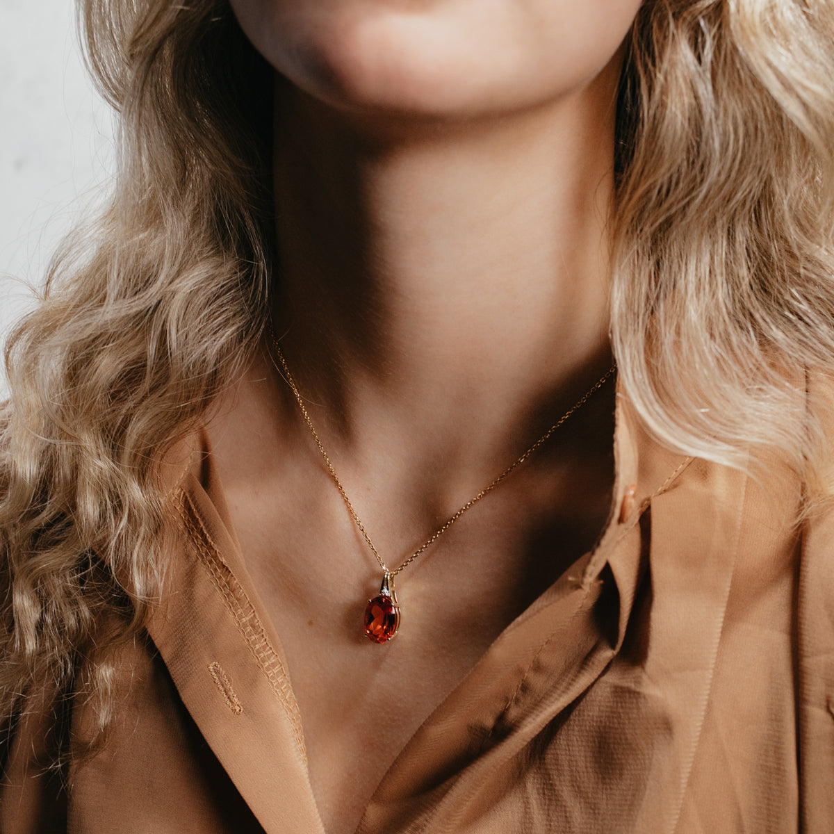 14K Yellow Gold Orange Lab Sapphire Pendant Necklace