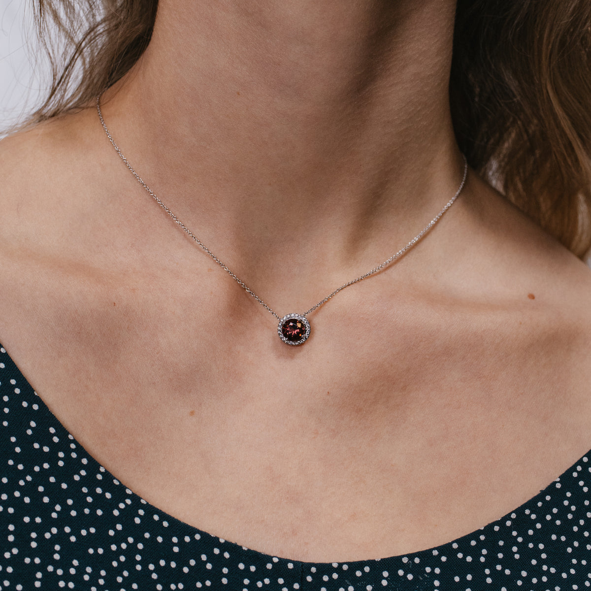 Tiffany & Co. Deep Rose Tourmaline and Diamond Halo Platinum Necklace