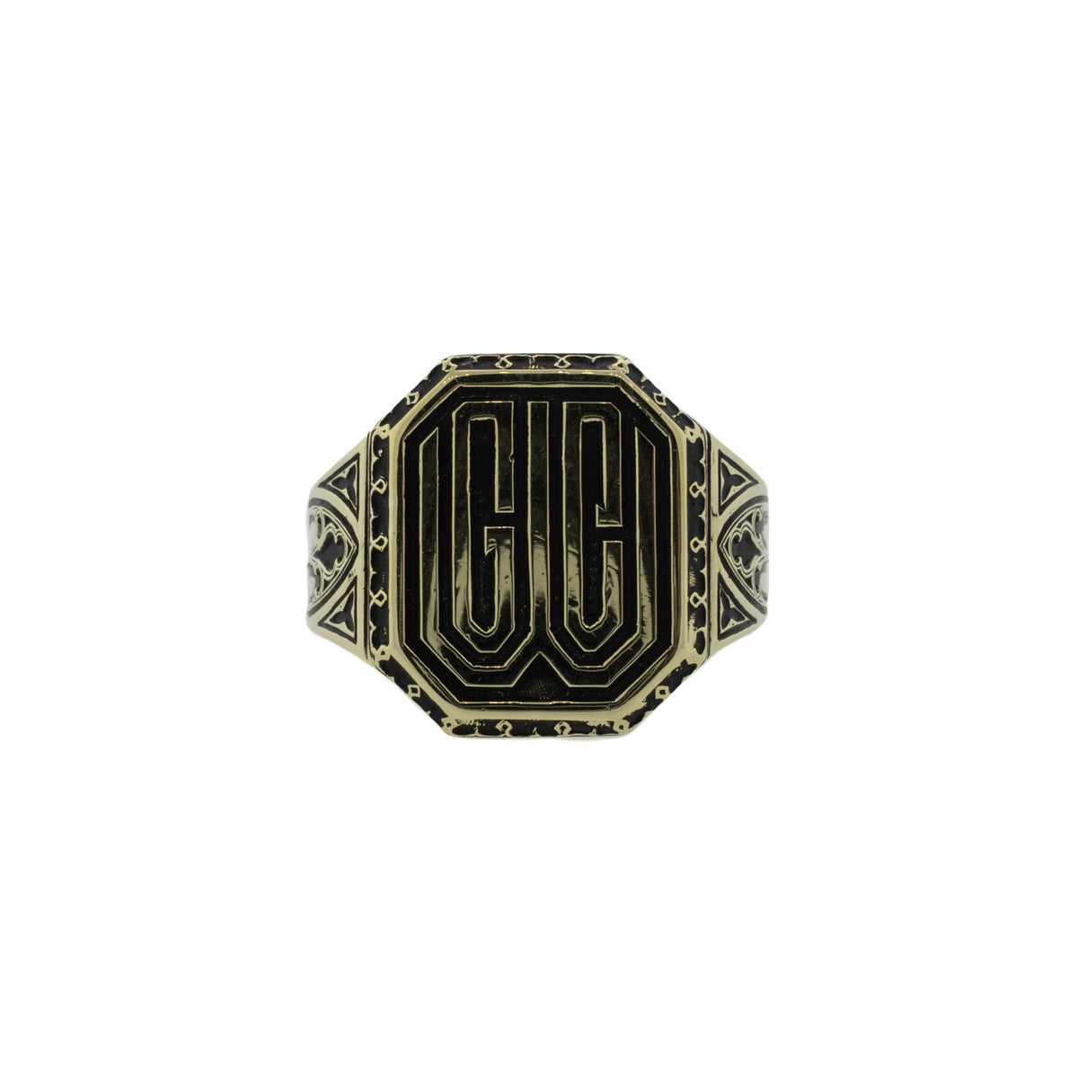 Yellow Gold Antiqued Signet Ring "GCW"