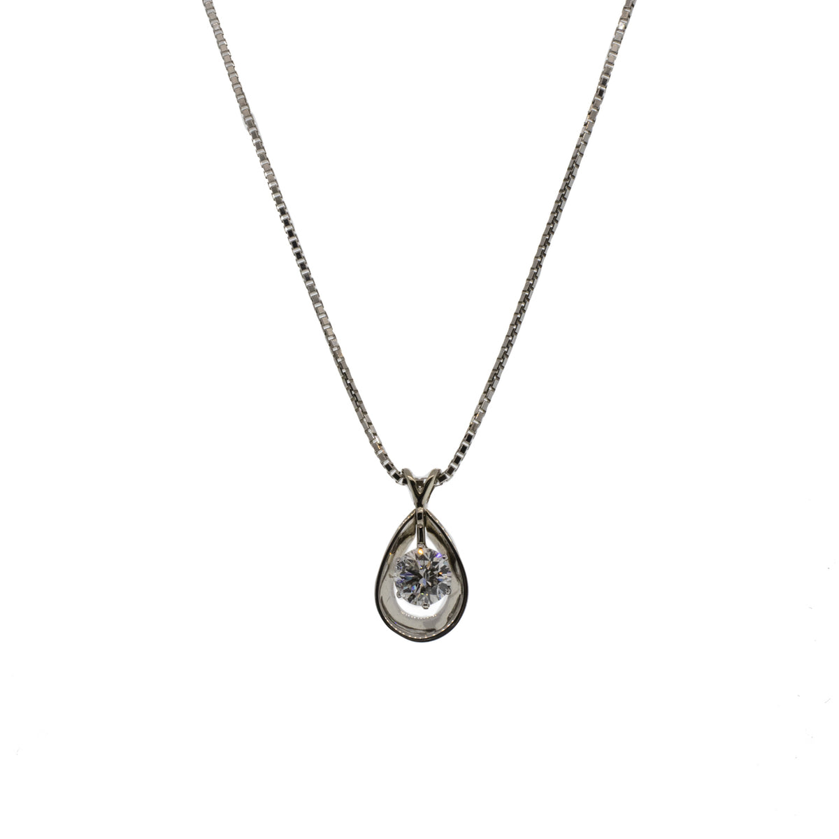 14K White Gold Round Floating Diamond Necklace and Box Chain