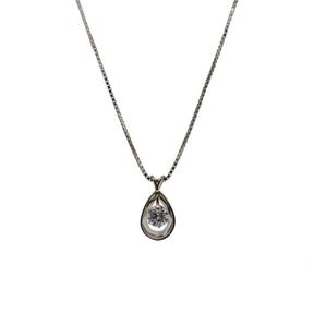 14K White Gold Round Floating Diamond Necklace and Box Chain