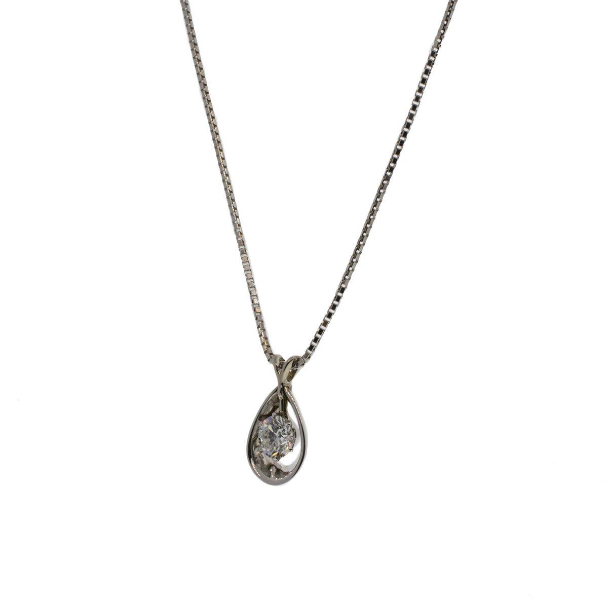 14K White Gold Round Floating Diamond Necklace and Box Chain
