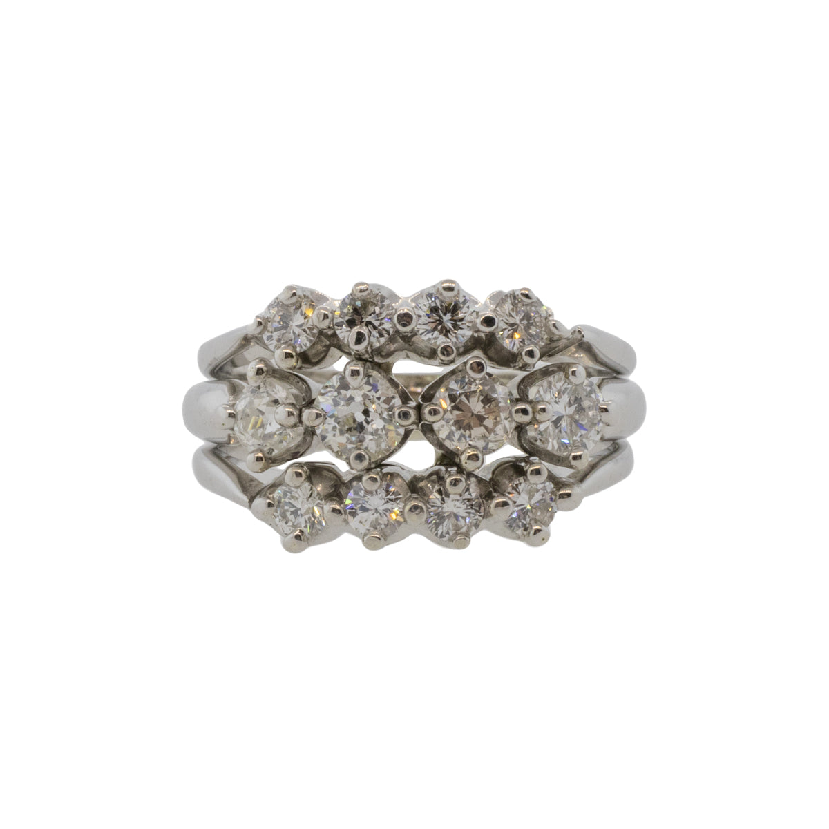 Old Mine and Modern Diamond Three Line Ring