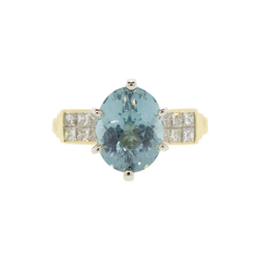 18K Yellow Gold Oval Cut Mint Tourmaline and Diamond Ring