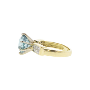18K Yellow Gold Oval Cut Mint Tourmaline and Diamond Ring