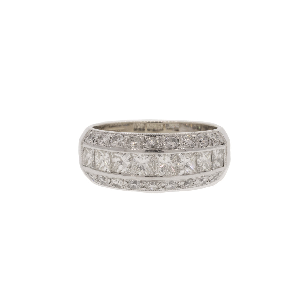 Three-Line Round Brilliant and Princess Cut Diamond Ring