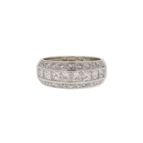 Three-Line Round Brilliant and Princess Cut Diamond Ring