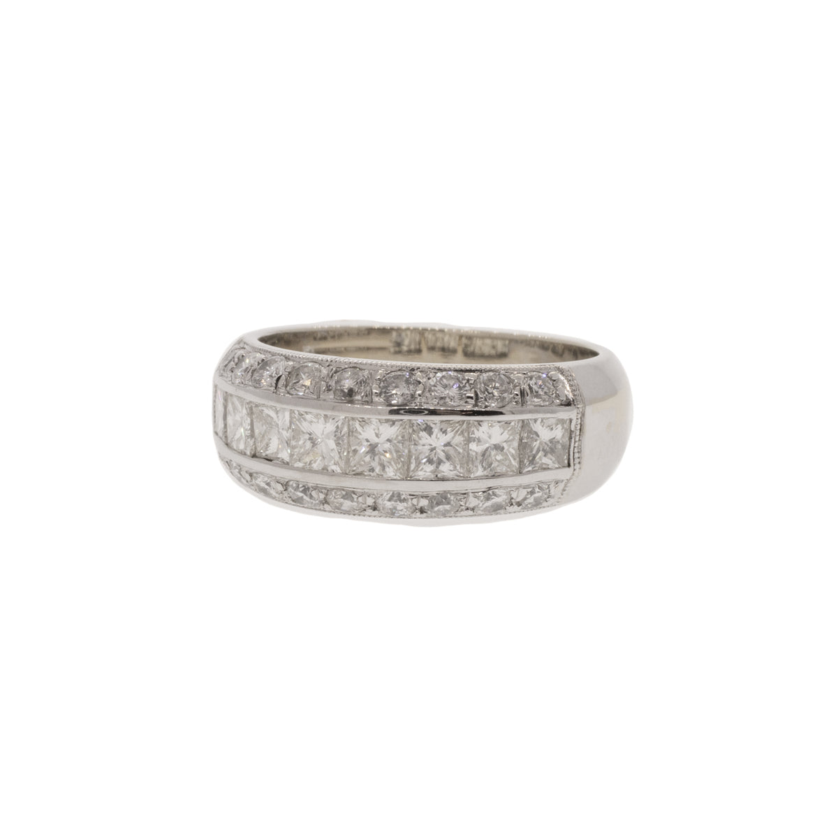 Three-Line Round Brilliant and Princess Cut Diamond Ring