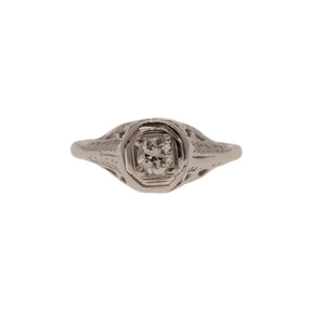 Vintage Engraved Diamond Engagement Ring