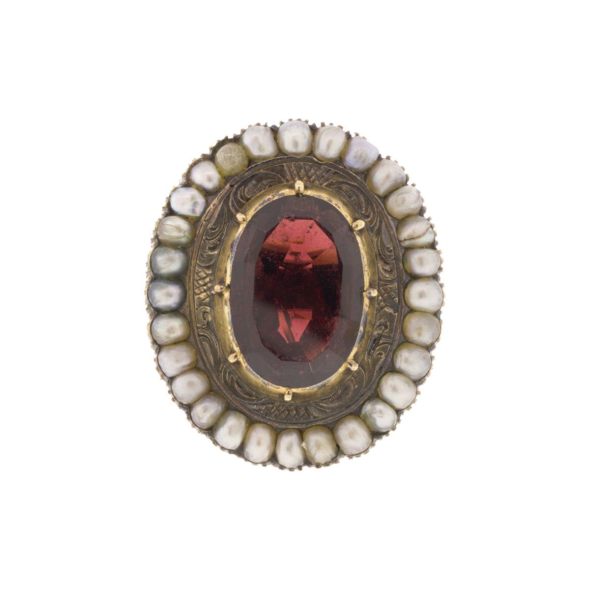 Victorian Garnet and Seed Pearl Halo Ring