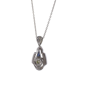 14K White Gold Champagne Old European Cut Diamond Necklace