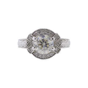 14K White Gold 1.94ctw Diamond Halo Engraved Ring