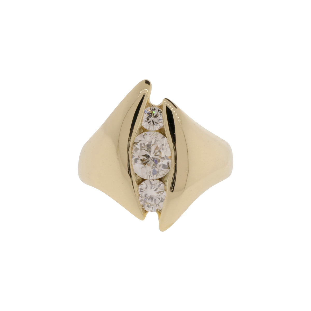 Old Mine and Round Brilliant Three-Stone Diamond Ring
