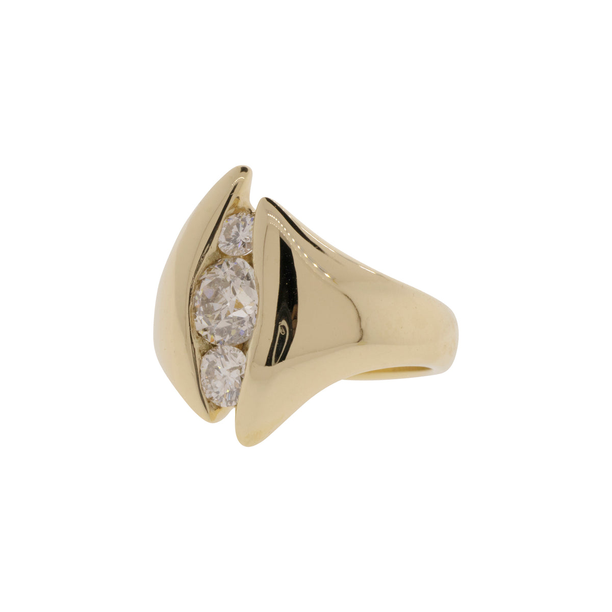 Old Mine and Round Brilliant Three-Stone Diamond Ring