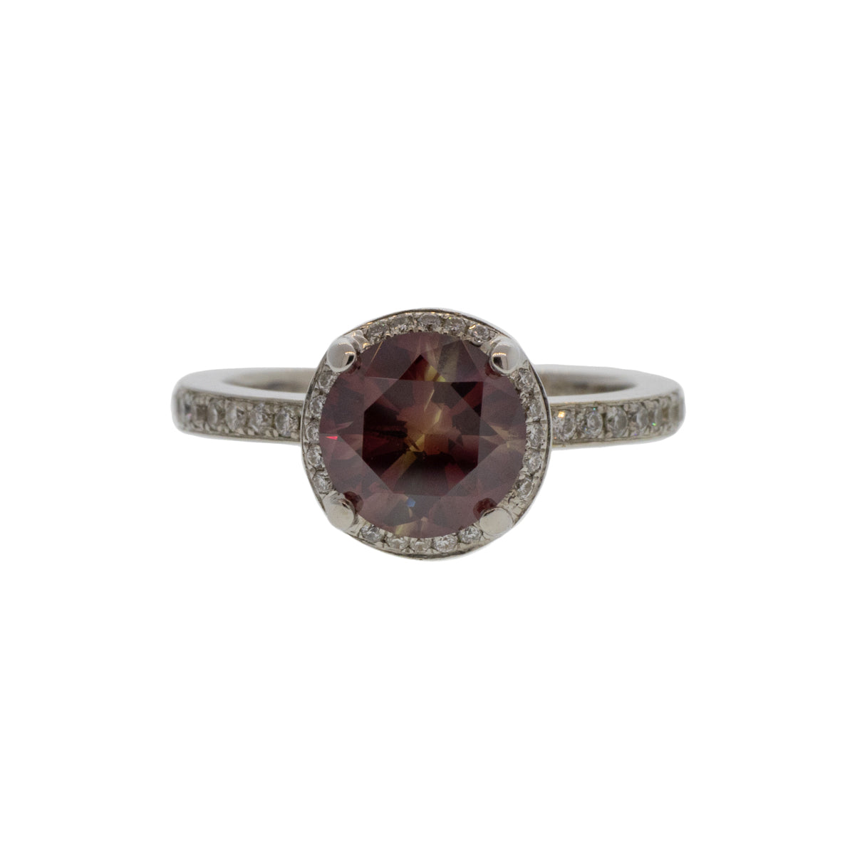 18K White Gold Lab-Created Red Diamond Halo Ring