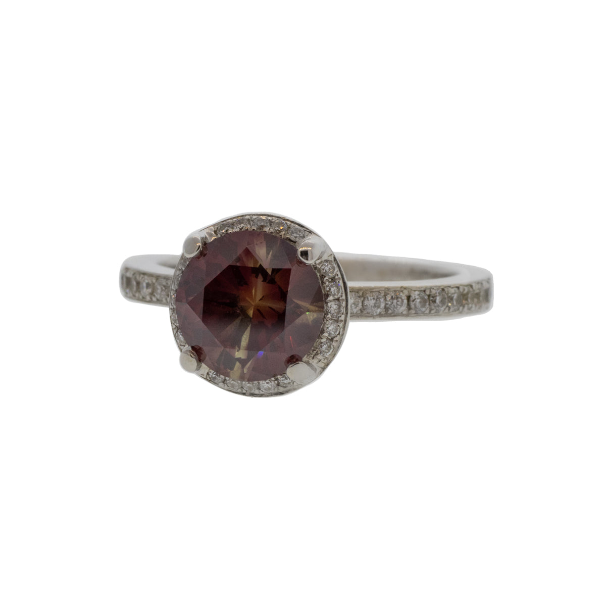 18K White Gold Lab-Created Red Diamond Halo Ring