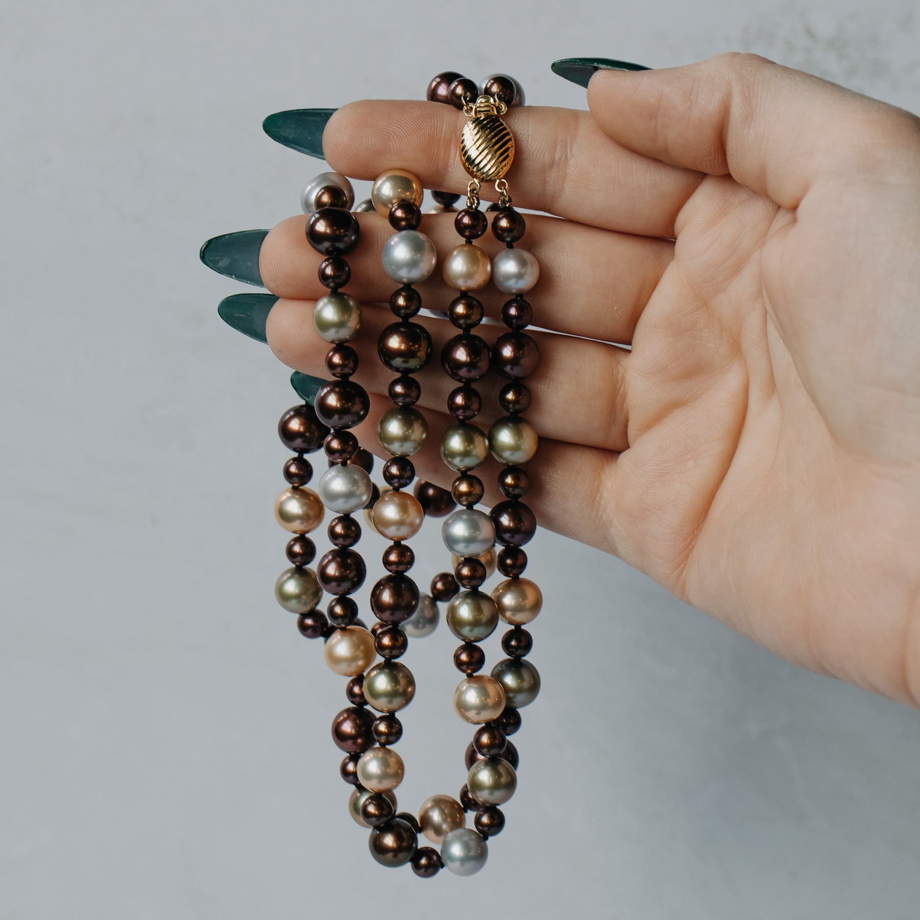 -Double Strand Dyed Brown Freshwater Pearl Necklace