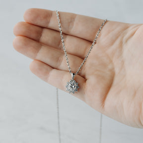 -Floral Diamond Cluster Pendant Necklace