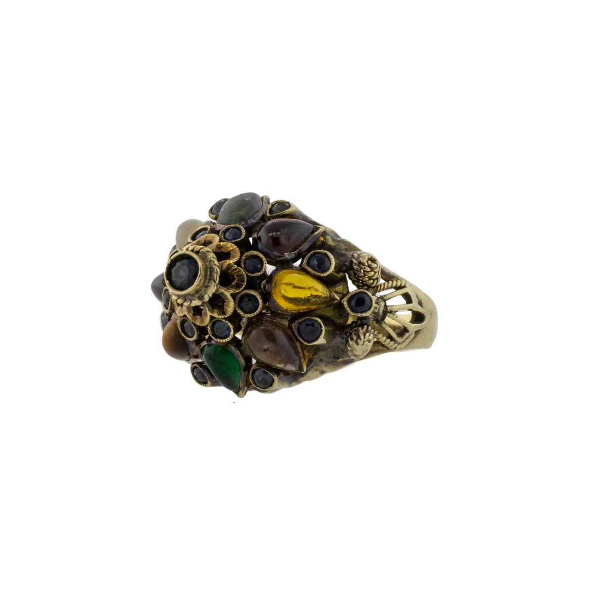 Semi-Precious Gemstone and Blue Sapphire Thai Princess Ring