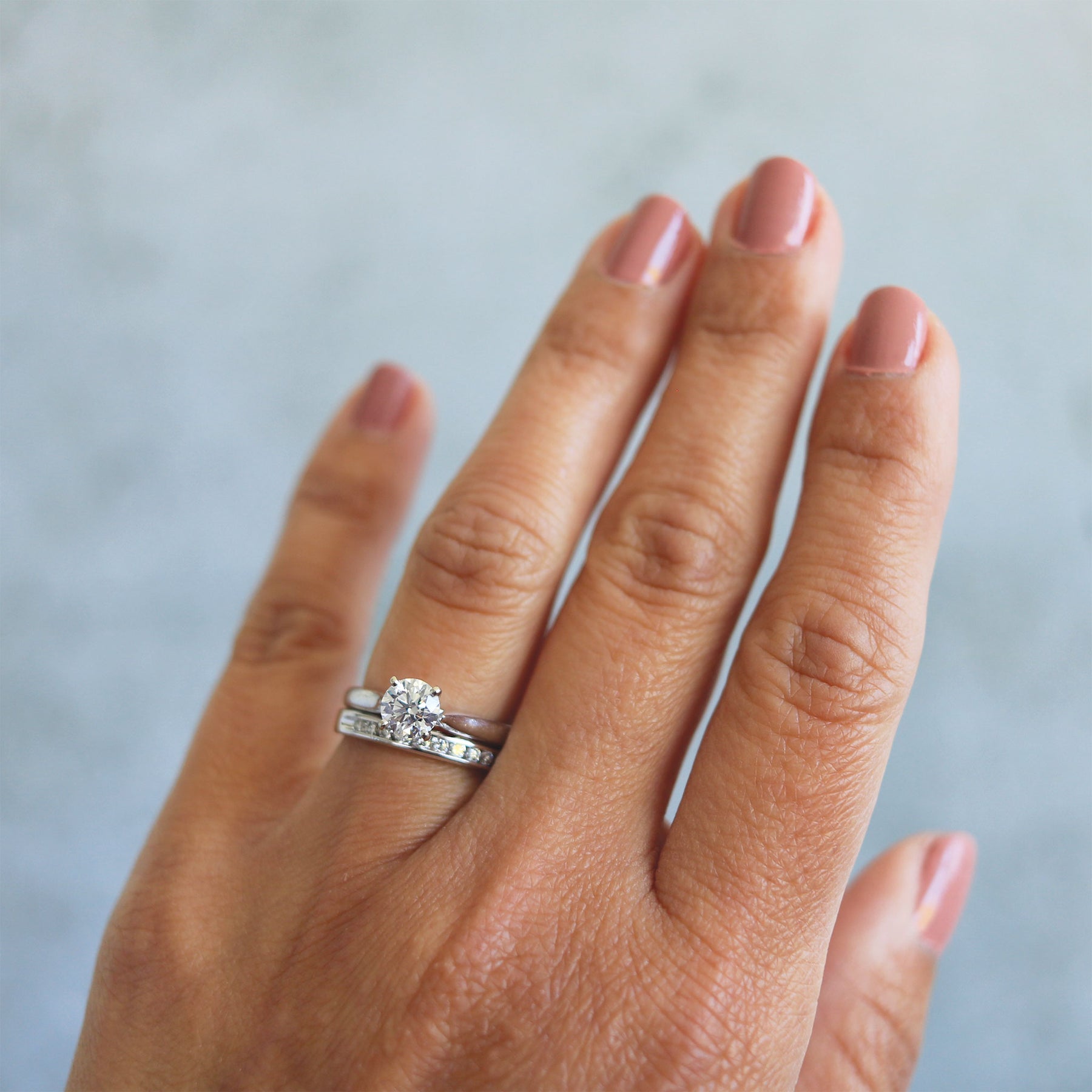 Round Brilliant Cut Diamond & 14K White Gold Wedding Set