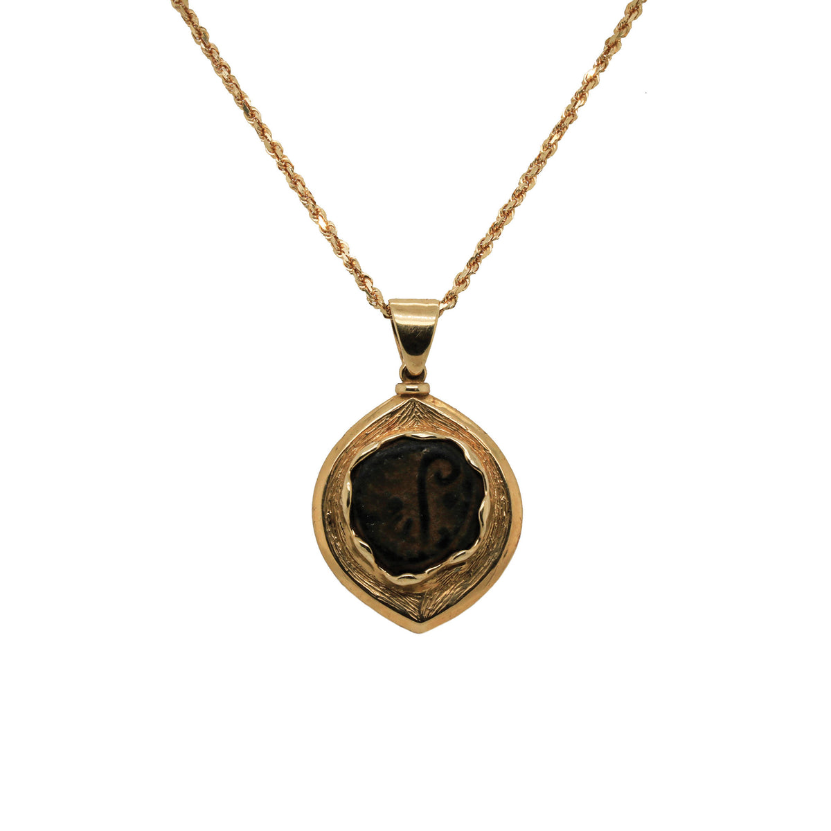 -Antique Tiberius Cesar Bronze Pruta Coin Pendant