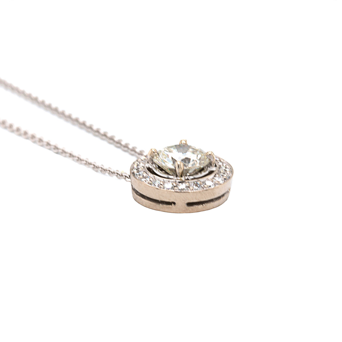 -Natural 1.00ct Diamond Halo Pendant Necklace
