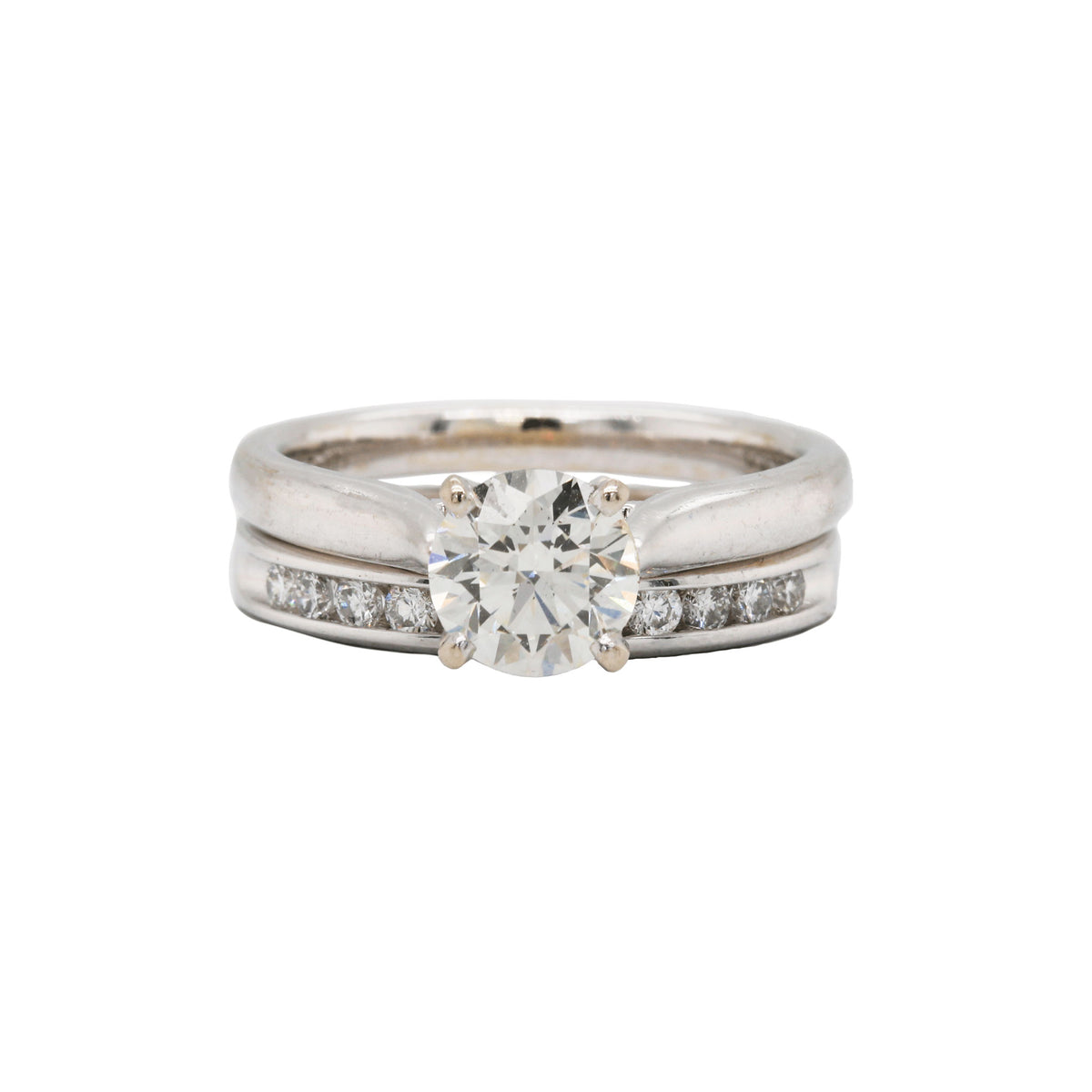 Round Brilliant Cut Diamond & 14K White Gold Wedding Set