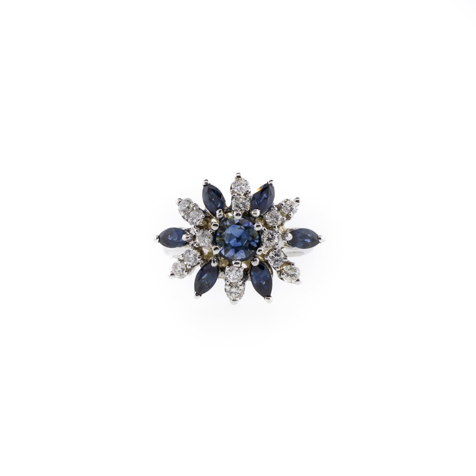 Blue Sapphire & Diamond White Gold Cluster Ring
