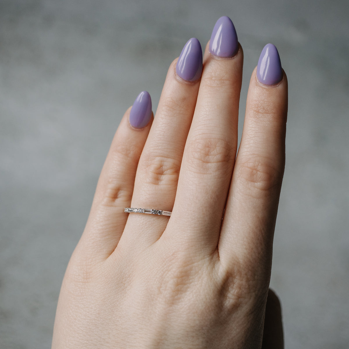 14K White Gold Baguette and Round Diamond Anniversary Band