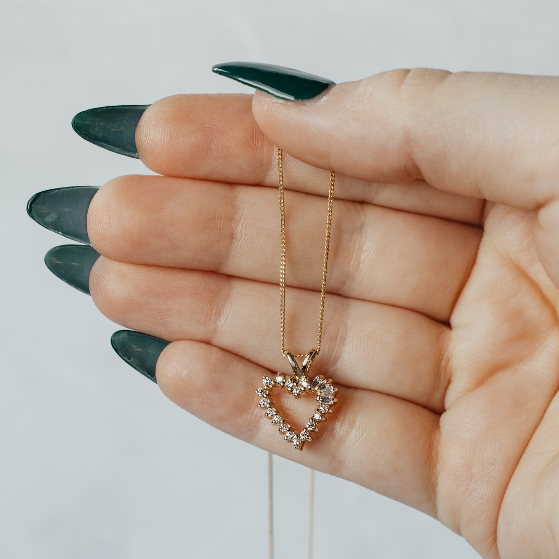 -Mixed Cut Diamond Heart Pendant Necklace