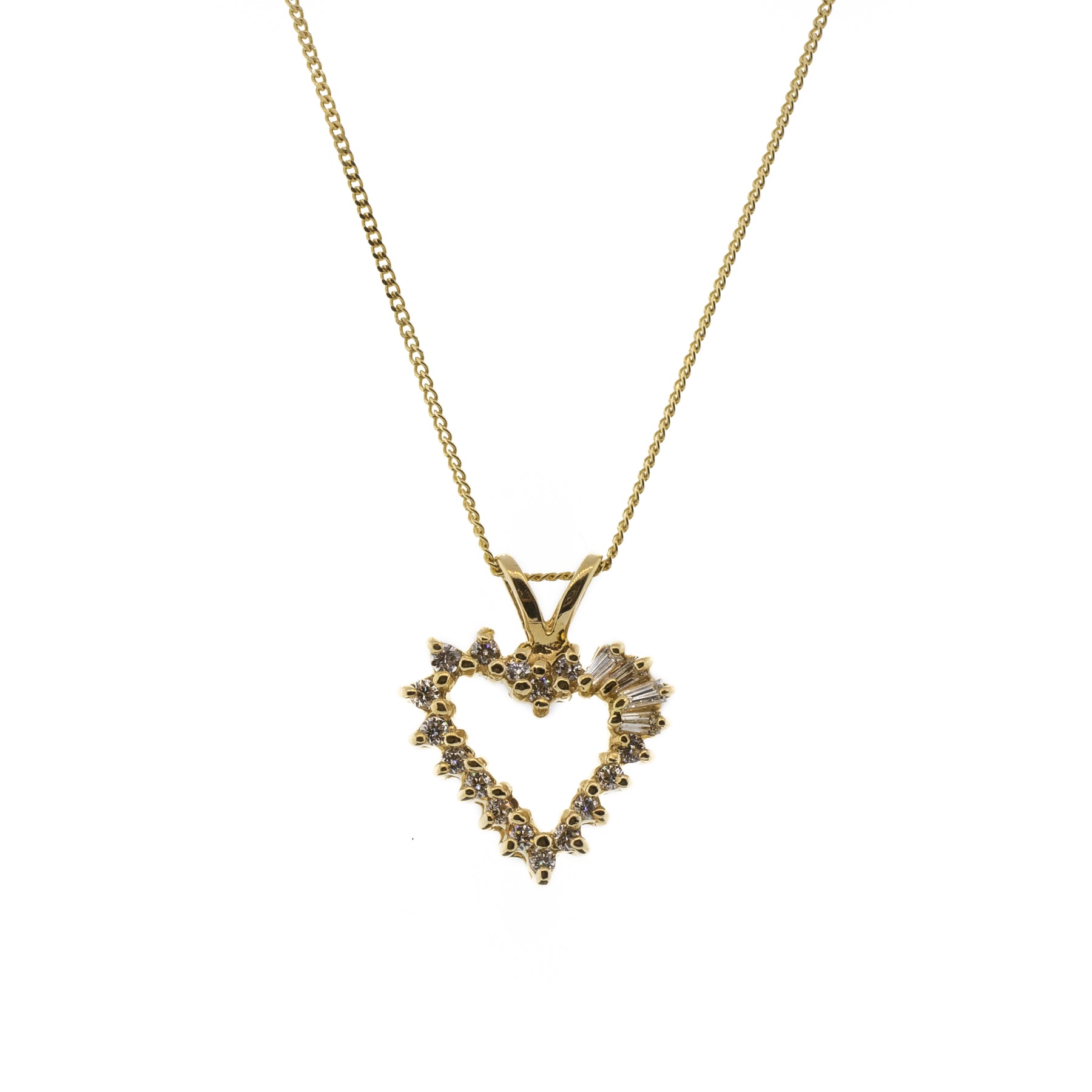-Mixed Cut Diamond Heart Pendant Necklace