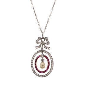 La Belle Epoque Pearl & Ruby Platinum Overlaid Yellow Gold Necklace