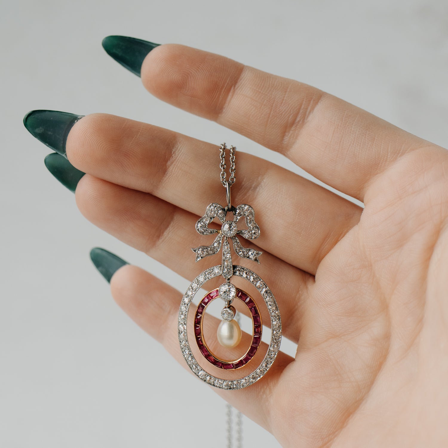 La Belle Epoque Pearl & Ruby Platinum Overlaid Yellow Gold Necklace