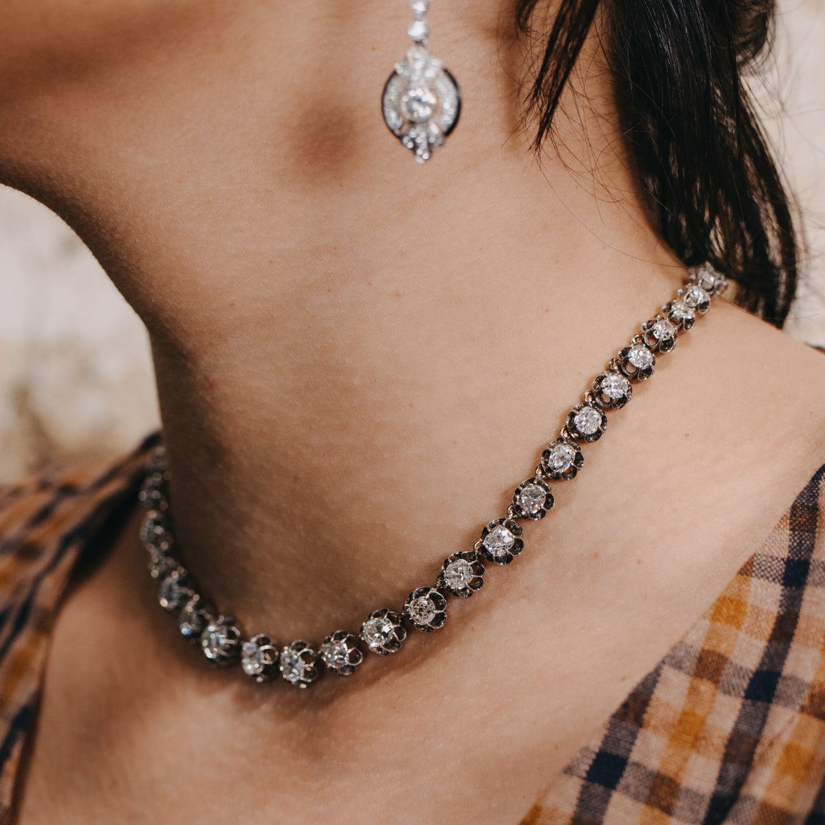 Genuine Antique Georgian Old Mine Diamond Riviere Necklace