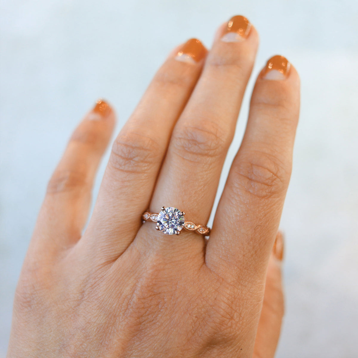 Round Cut Four Prong Diamond 14K Rose Gold Engagement Ring