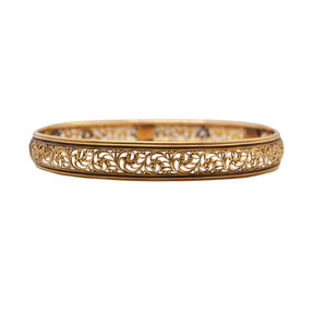 Old Mine Cut Diamond & Pearl Yellow Gold Bangle